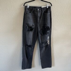 American Eagle Mom Jeans Womens 10 Black High Rise Destroyed Distressed NWT